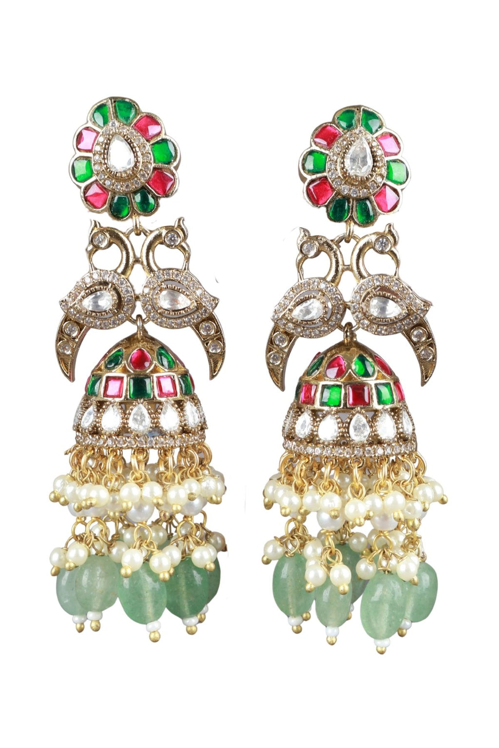 Three-Tier Navratna Jhumka Earrings Grand Bridal Jewellery