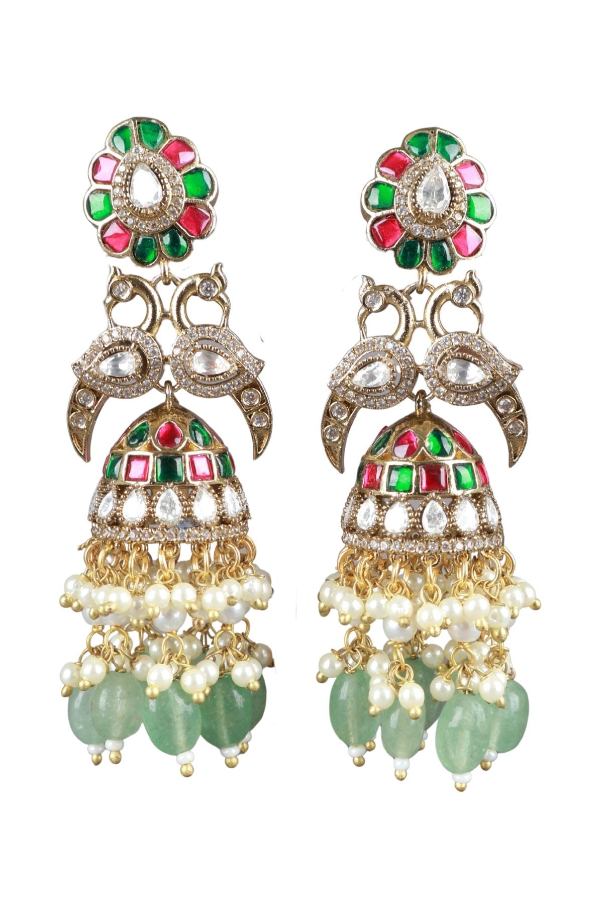 Three-Tier Navratna Jhumka Earrings Grand Bridal Jewellery