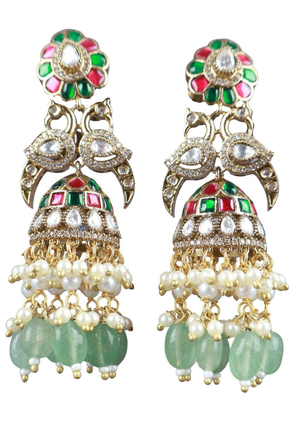 Three-Tier Navratna Jhumka Earrings Grand Bridal Jewellery