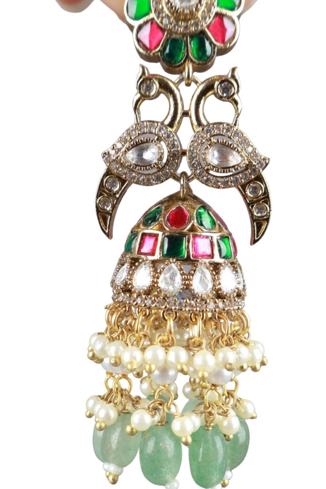 Three-Tier Navratna Jhumka Earrings Grand Bridal Jewellery