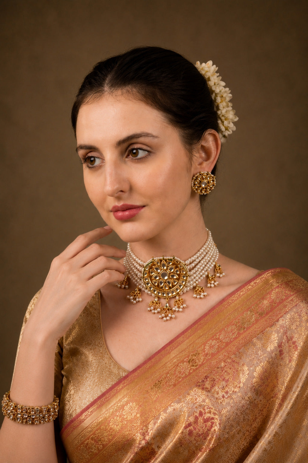 Kundan Floral Choker Necklace Set