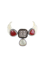 Pearl Choker Necklace with Red and Ivory Stones Statement Jewellery