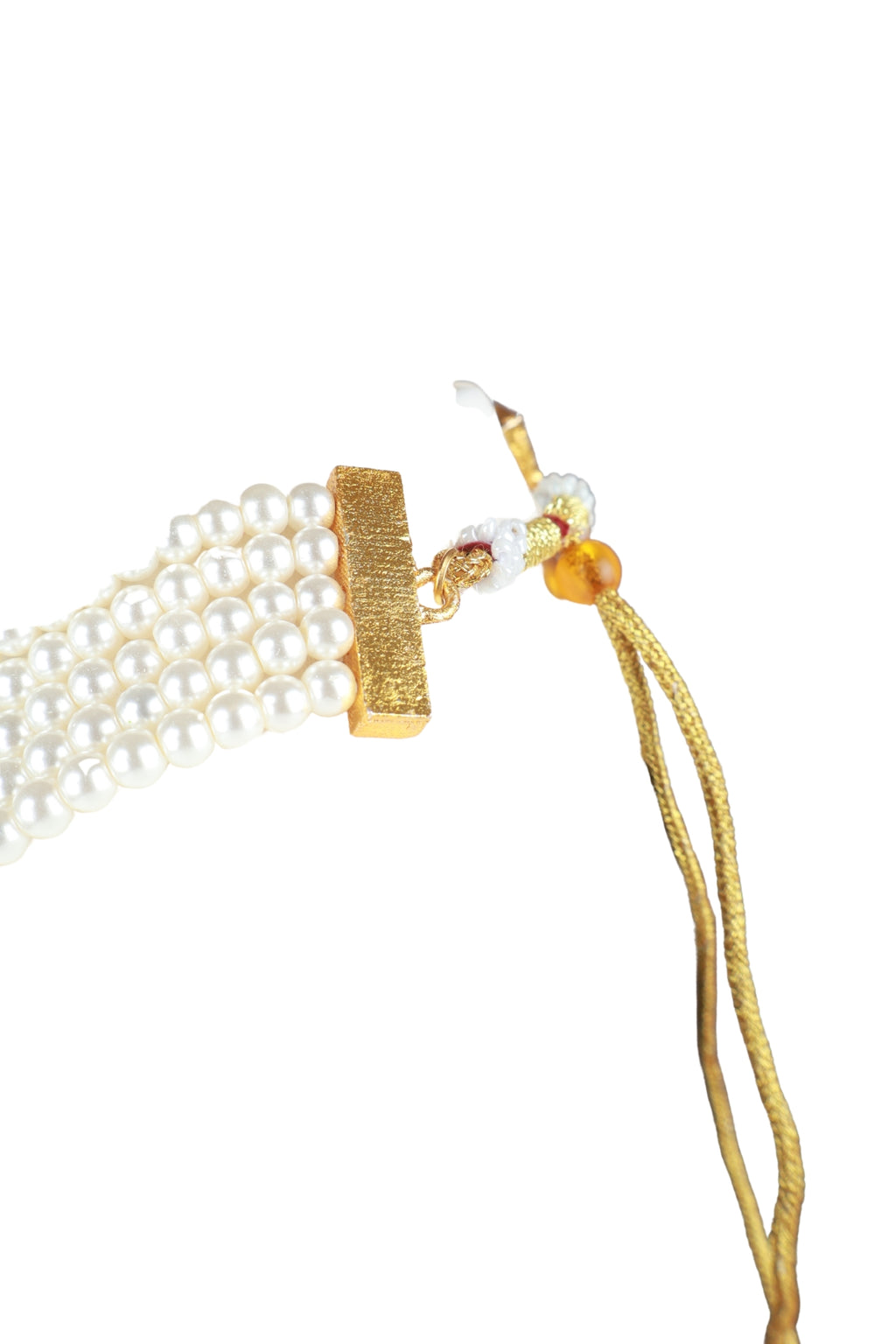 Pearl Choker Necklace with Red and Ivory Stones Statement Jewellery