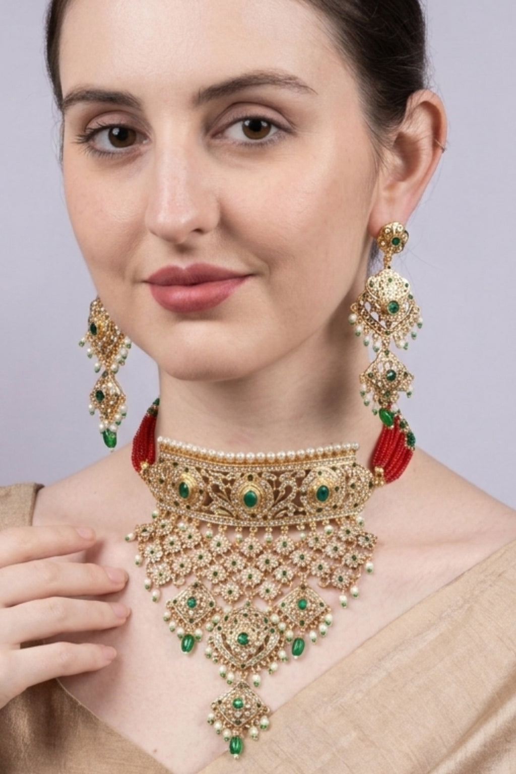 Green Kundan Choker Necklace Set