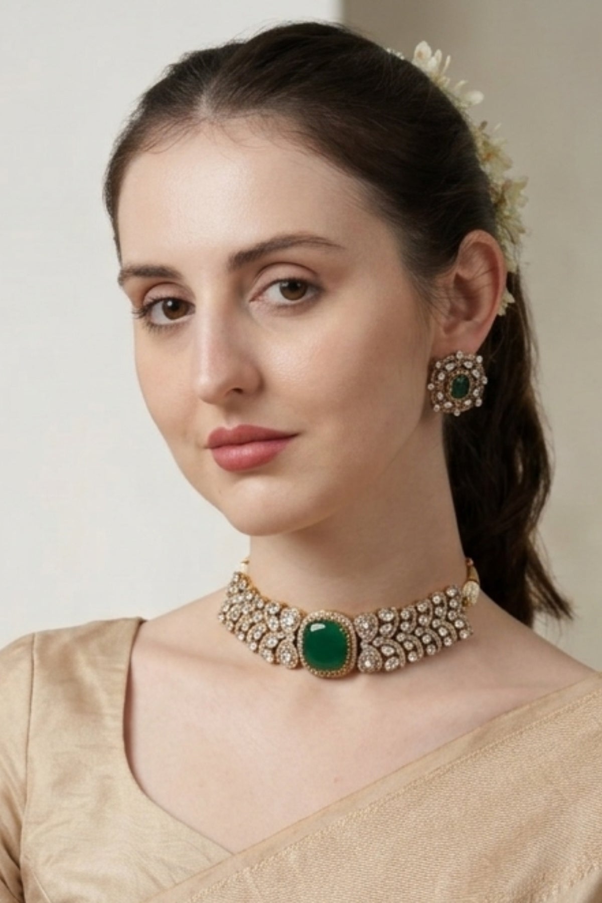 Exquisite Green Stone Kundan Choker Set