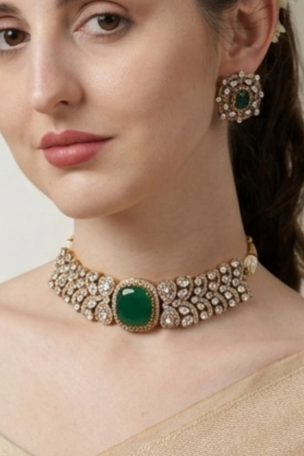 Exquisite Green Stone Kundan Choker Set