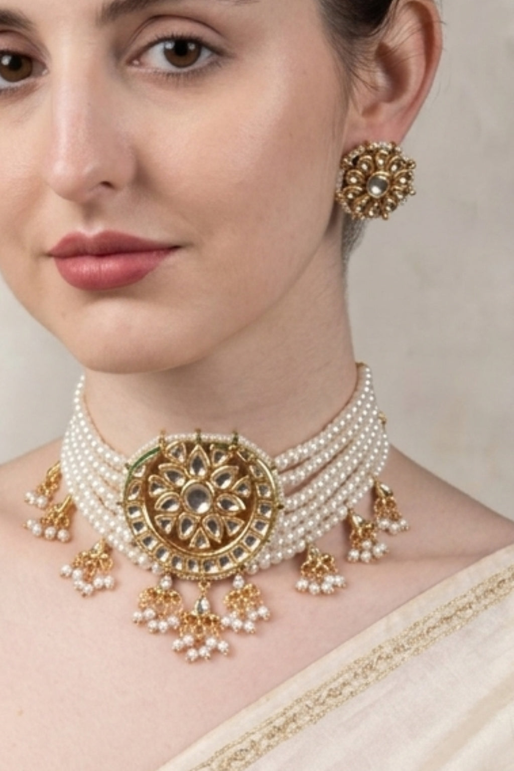 Kundan Floral Choker Necklace Set