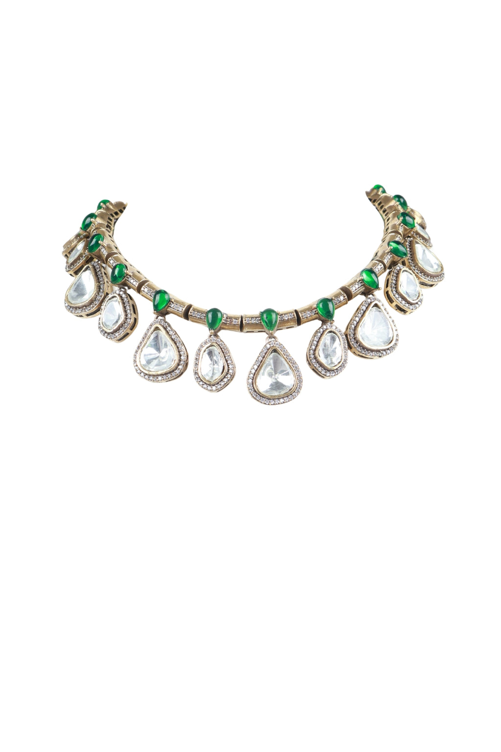 Green Stone Kundan Drop Necklace Set