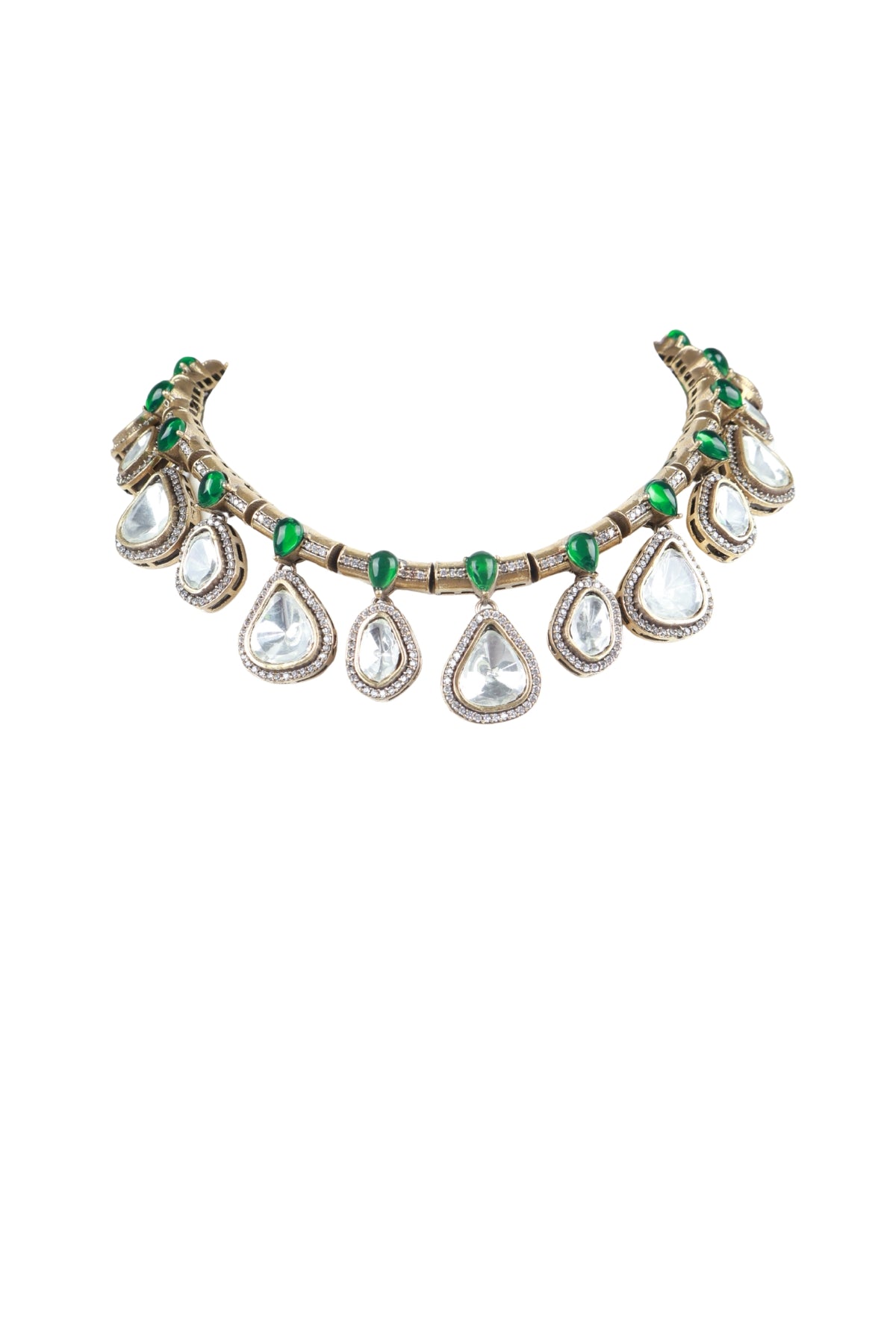 Green Stone Kundan Drop Necklace Set