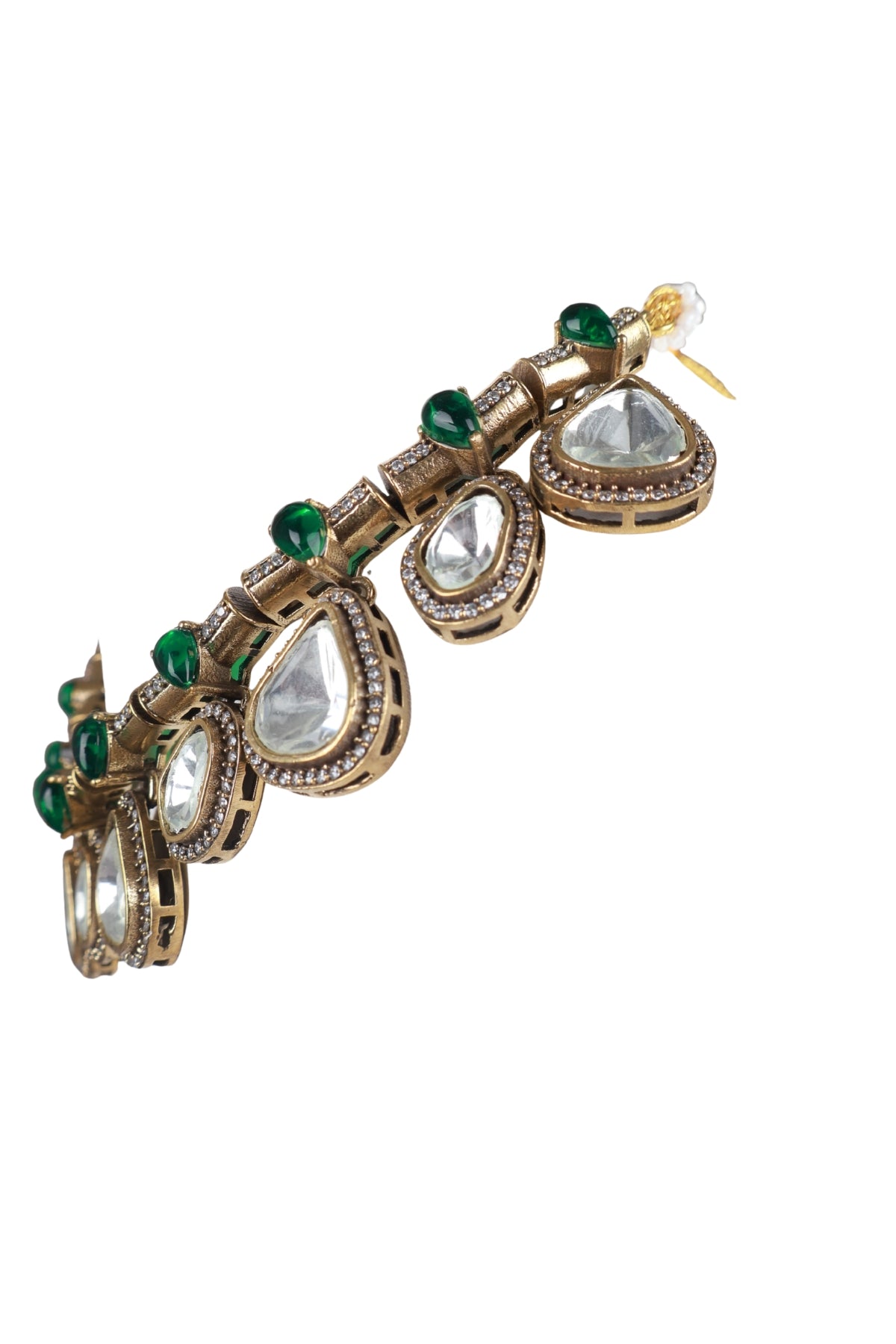 Green Stone Kundan Drop Necklace Set