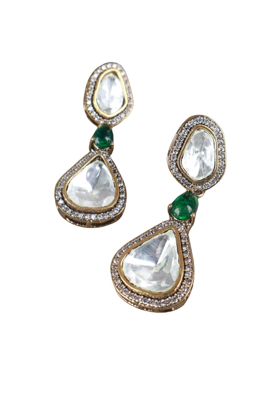 Green Stone Kundan Drop Necklace Set