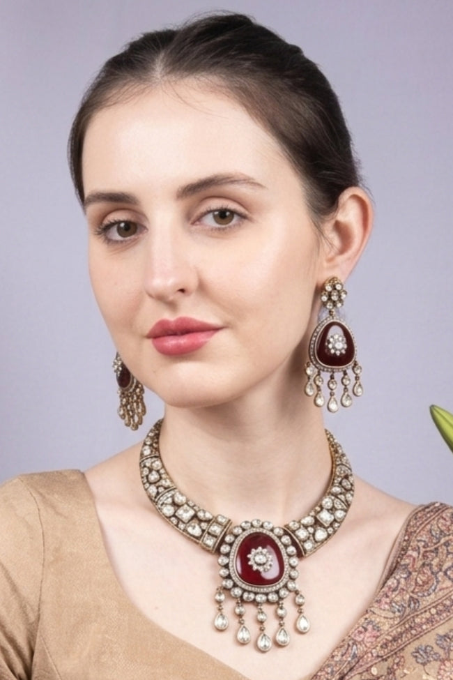 Premium Kundan Choker Necklace Set with Earrings Main Image