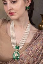 Elegant Pearl Necklace with Green Statement Pendant