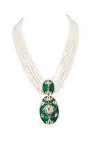 Elegant Pearl Necklace with Green Statement Pendant