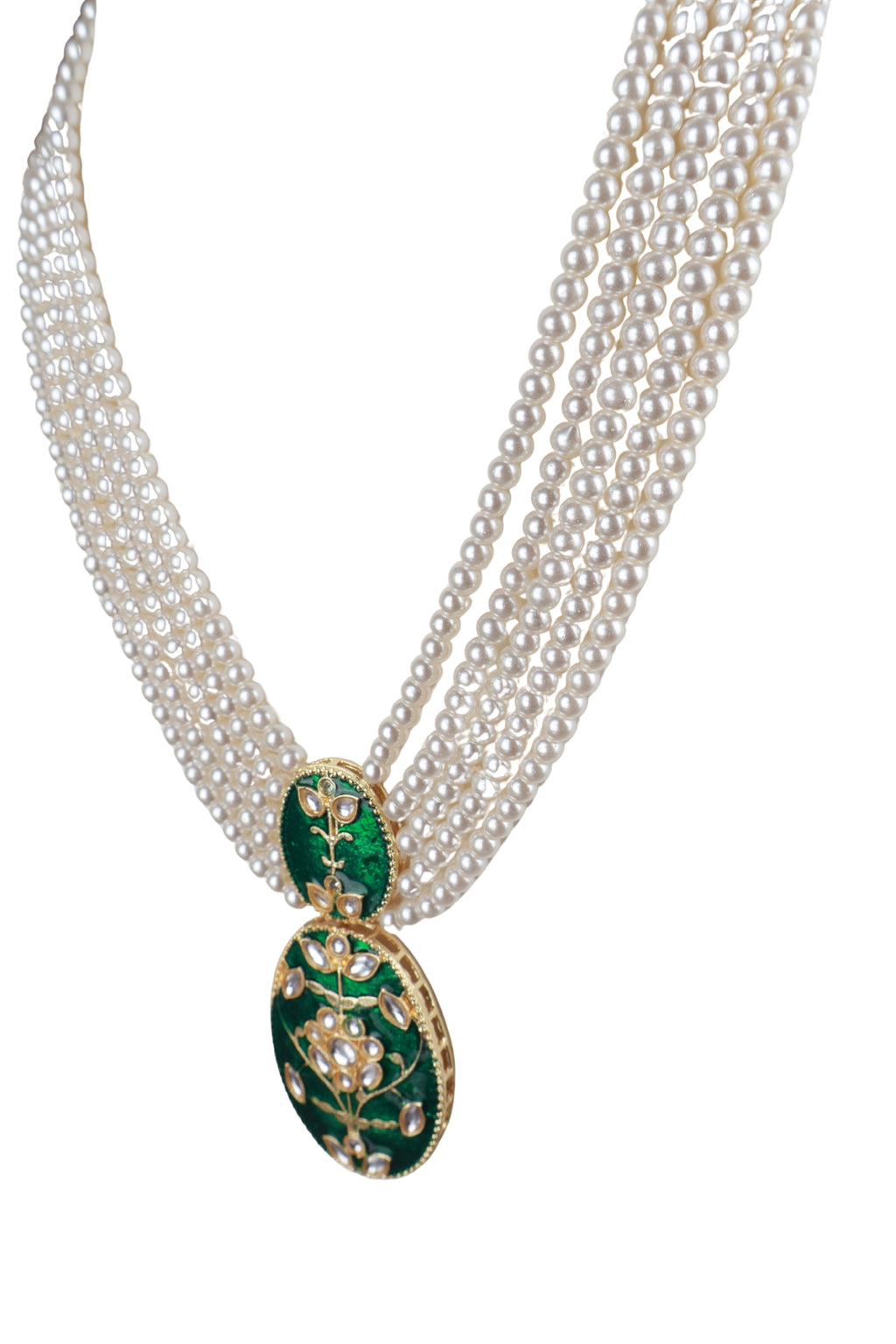 Elegant Pearl Necklace with Green Statement Pendant