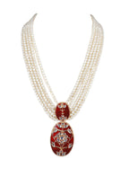 Multi Layer Pearl Necklace with Red Pendant Ethnic Jewellery