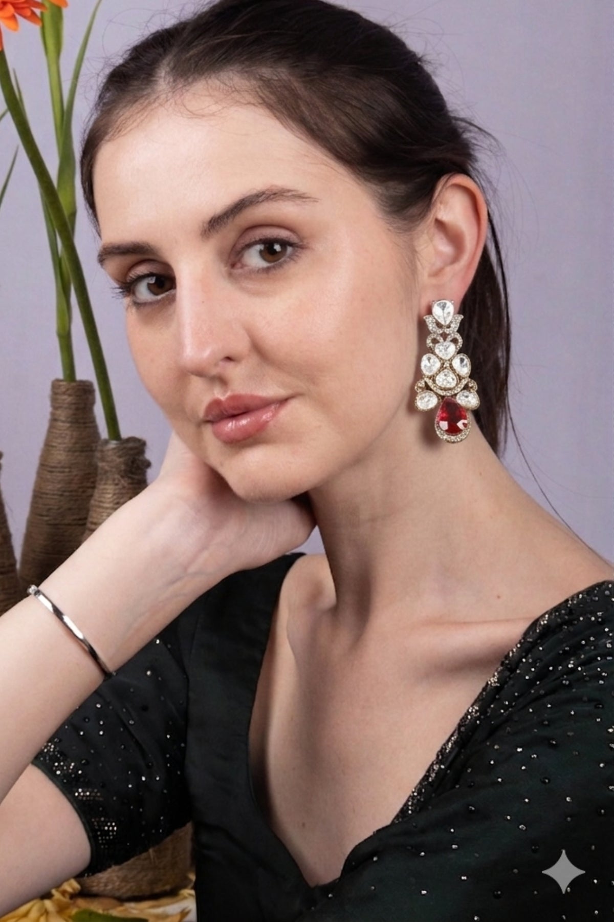 Emerald Red Crystal Statement Earrings