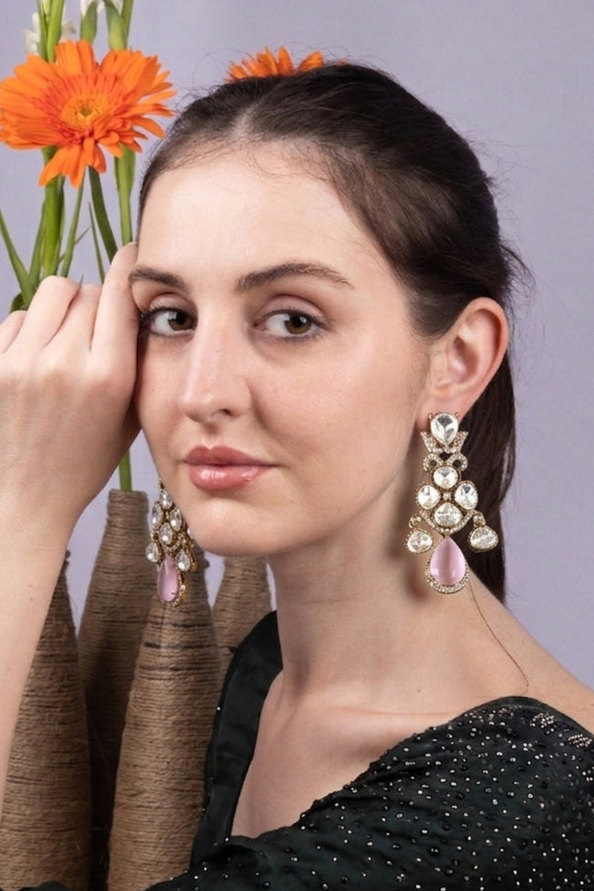 Emerald Pink Crystal Statement Earrings Hover Image