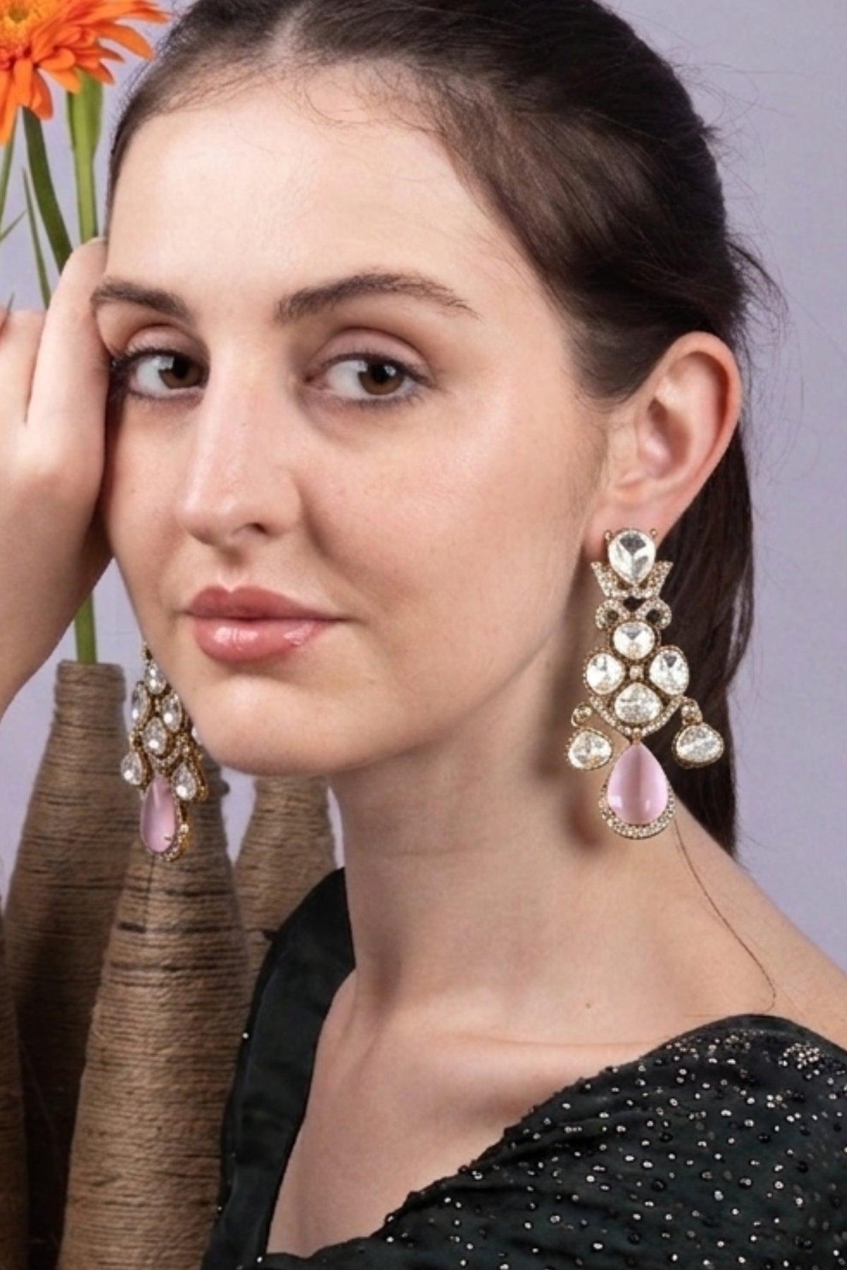 Emerald Pink Crystal Statement Earrings