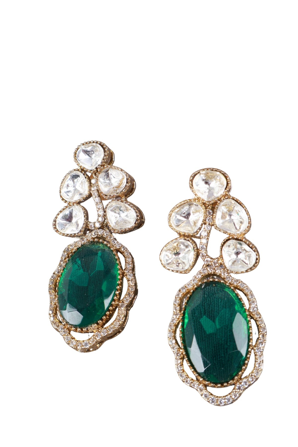 Emerald Green Kundan Drop Statement Earrings