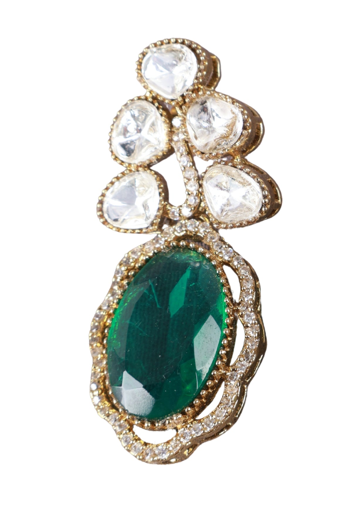 Emerald Green Kundan Drop Statement Earrings