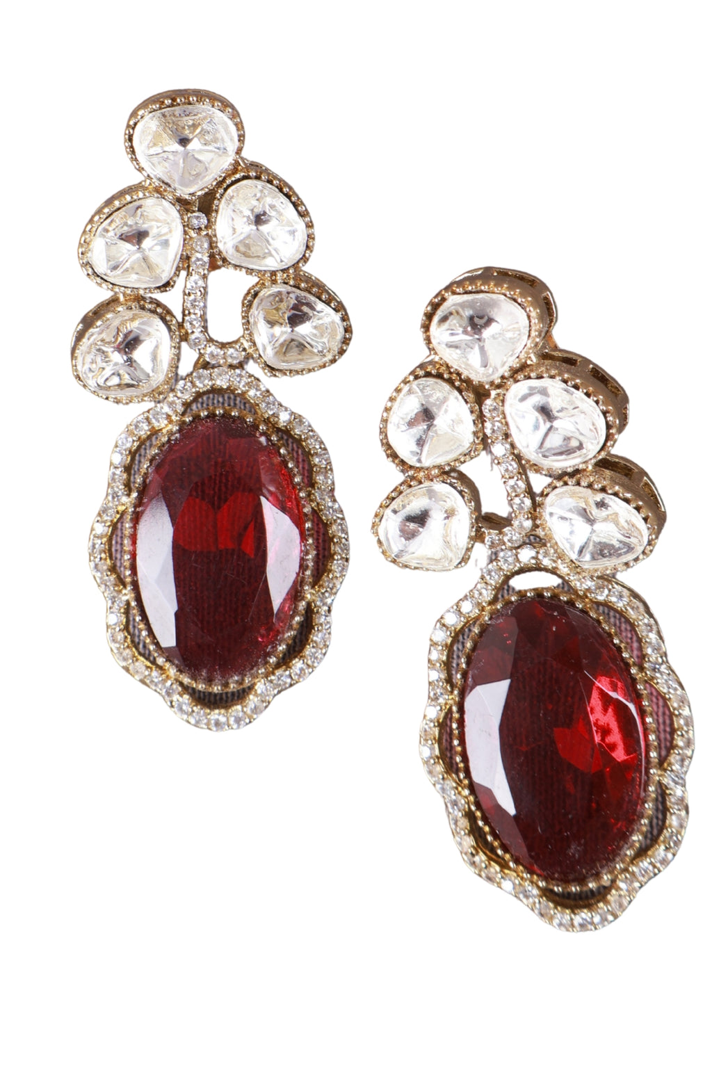 Emerald Red Kundan Drop Statement Earrings