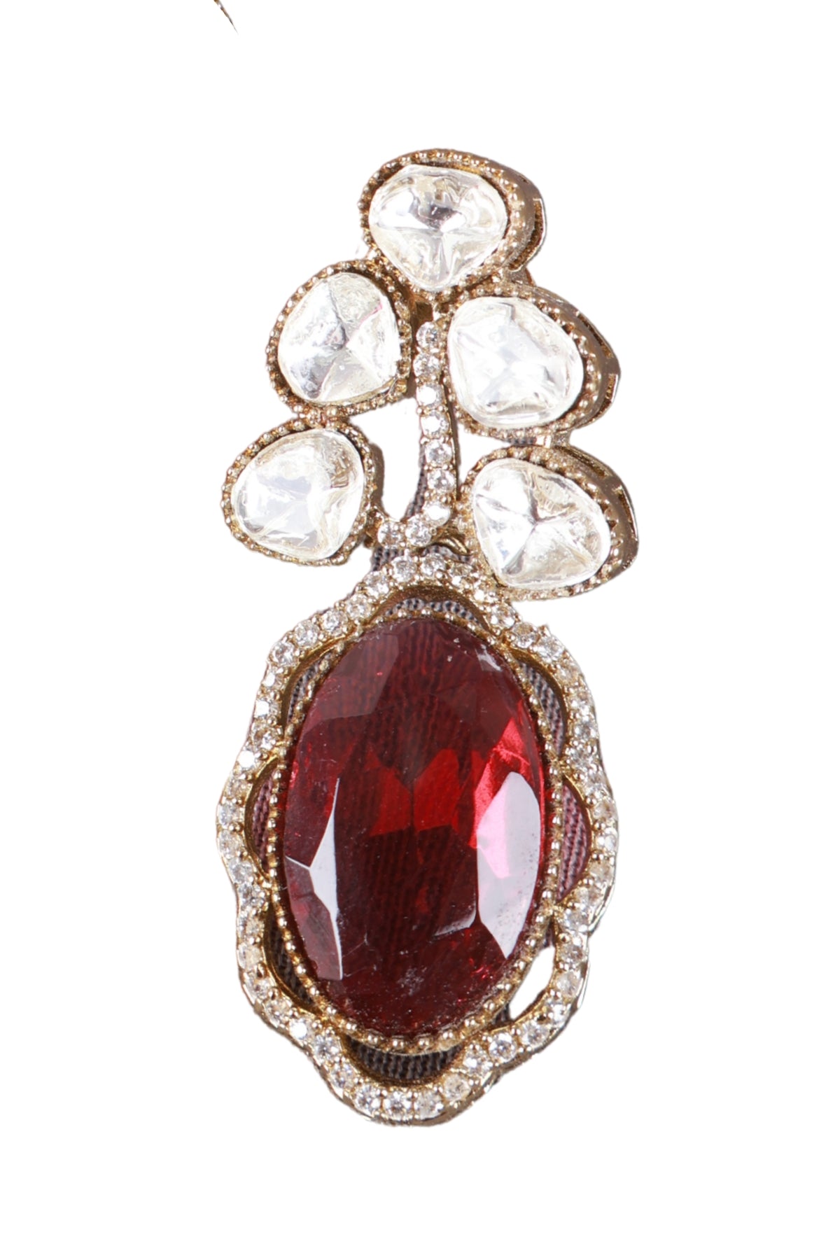 Emerald Red Kundan Drop Statement Earrings