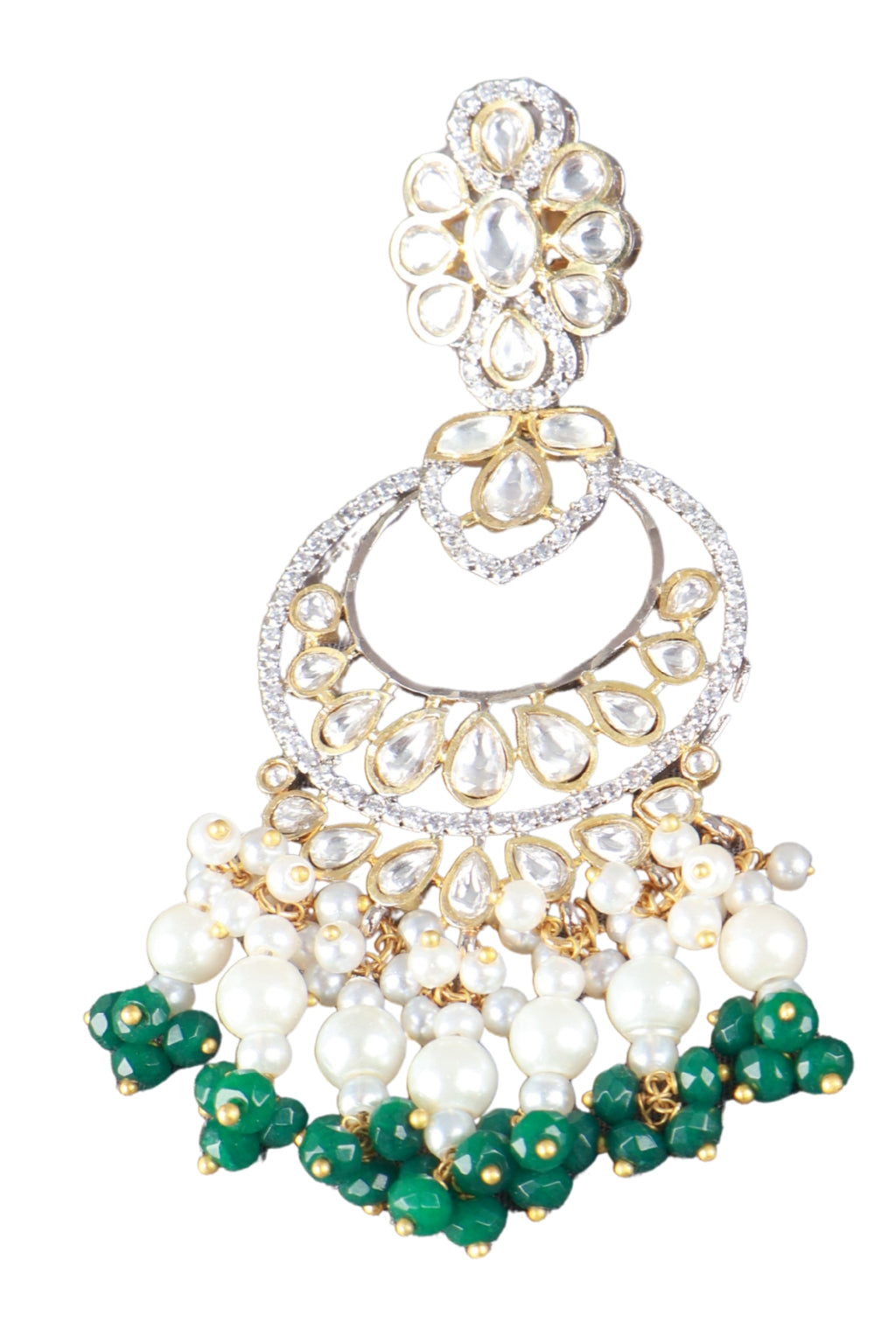 Kundan Chandbali Pearl Green Earrings