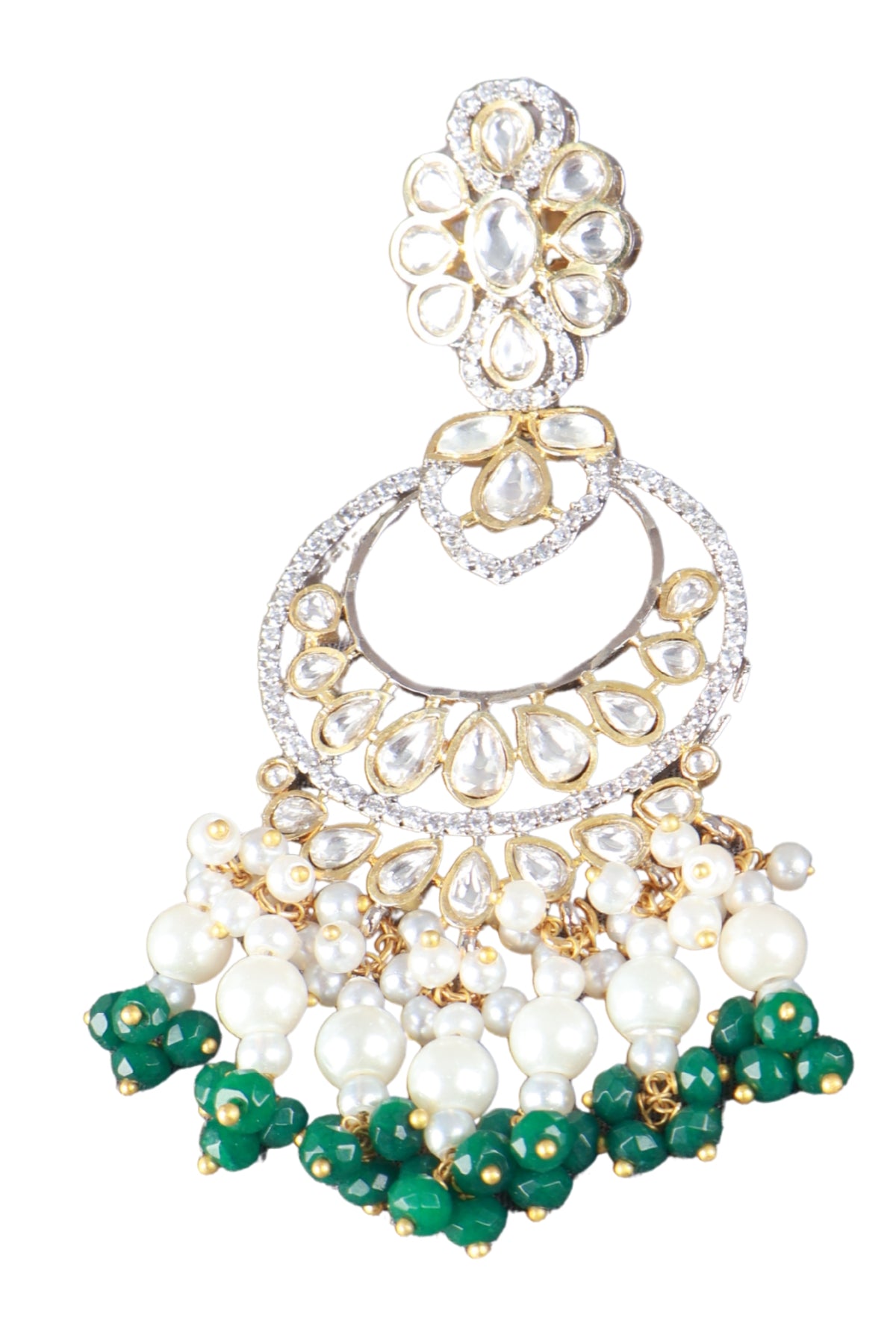 Kundan Chandbali Pearl Green Earrings