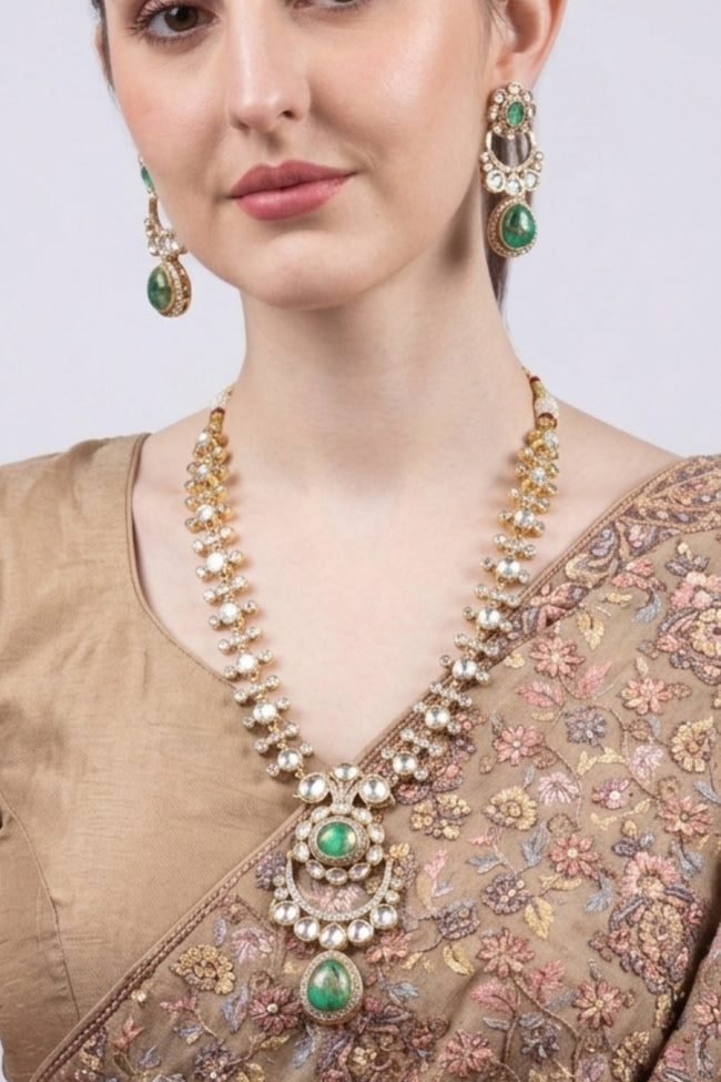 Elegant Gold & Green Kundan Necklace Set for Women Main Image