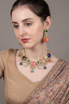 Multicolor Kundan Statement Necklace Set with Matching Earrings