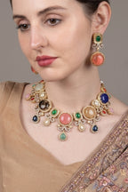 Multicolor Kundan Statement Necklace Set with Matching Earrings
