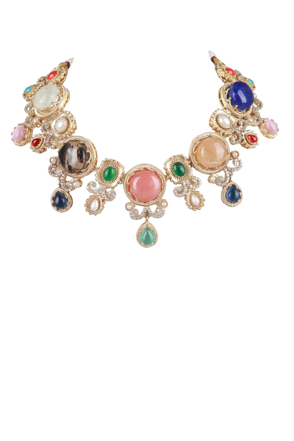 Multicolor Kundan Statement Necklace Set with Matching Earrings