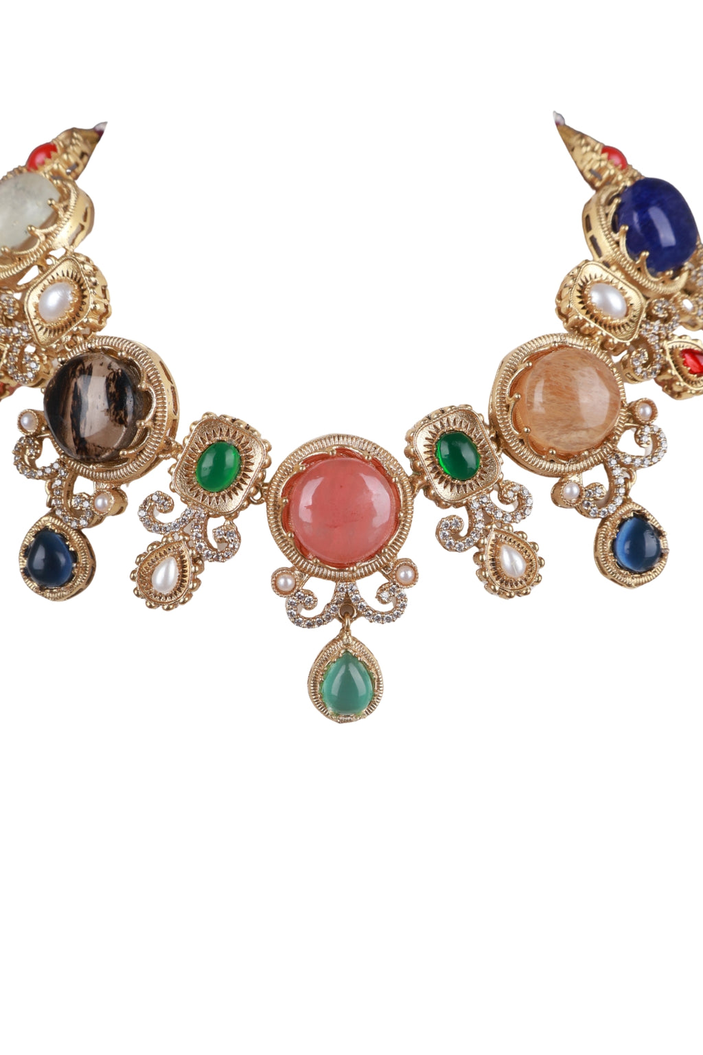 Multicolor Kundan Statement Necklace Set with Matching Earrings
