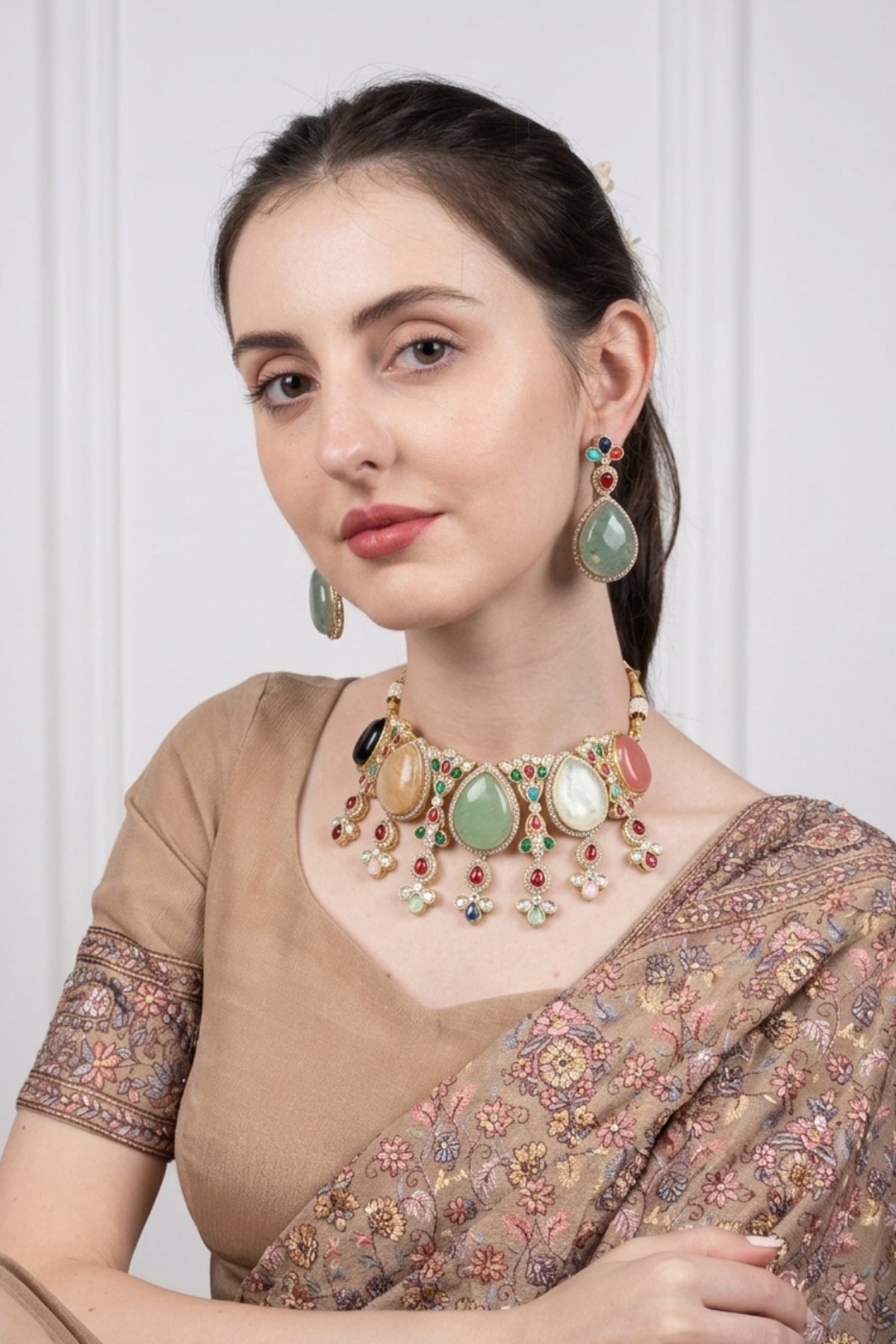 Premium Multicolor Kundan Necklace Set with Adjustable Dori