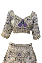 Mono satin silk flared lehenga with sequins cut work can-can layers unstitched blouse and butterfly net dupatta for wedding festive wear