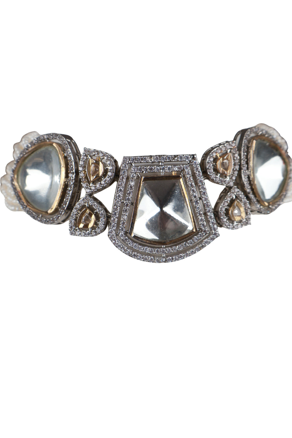 Polki Mirror Stone Pearl Choker Necklace Rare Bridal Jewellery