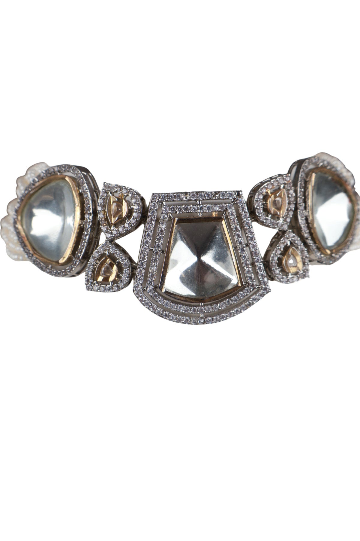 Polki Mirror Stone Pearl Choker Necklace Rare Bridal Jewellery