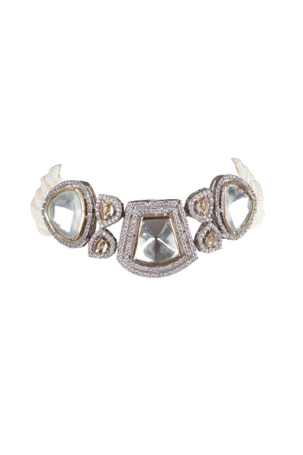 Polki Mirror Stone Pearl Choker Necklace Rare Bridal Jewellery