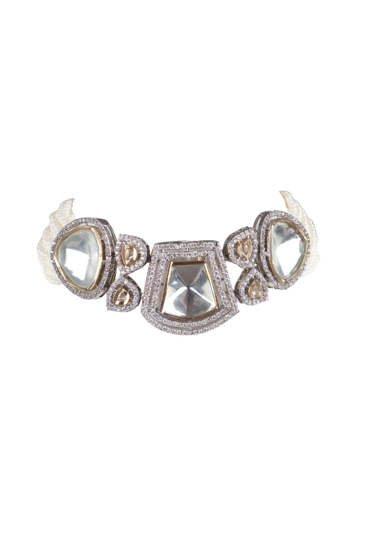 Polki Mirror Stone Pearl Choker Necklace Rare Bridal Jewellery