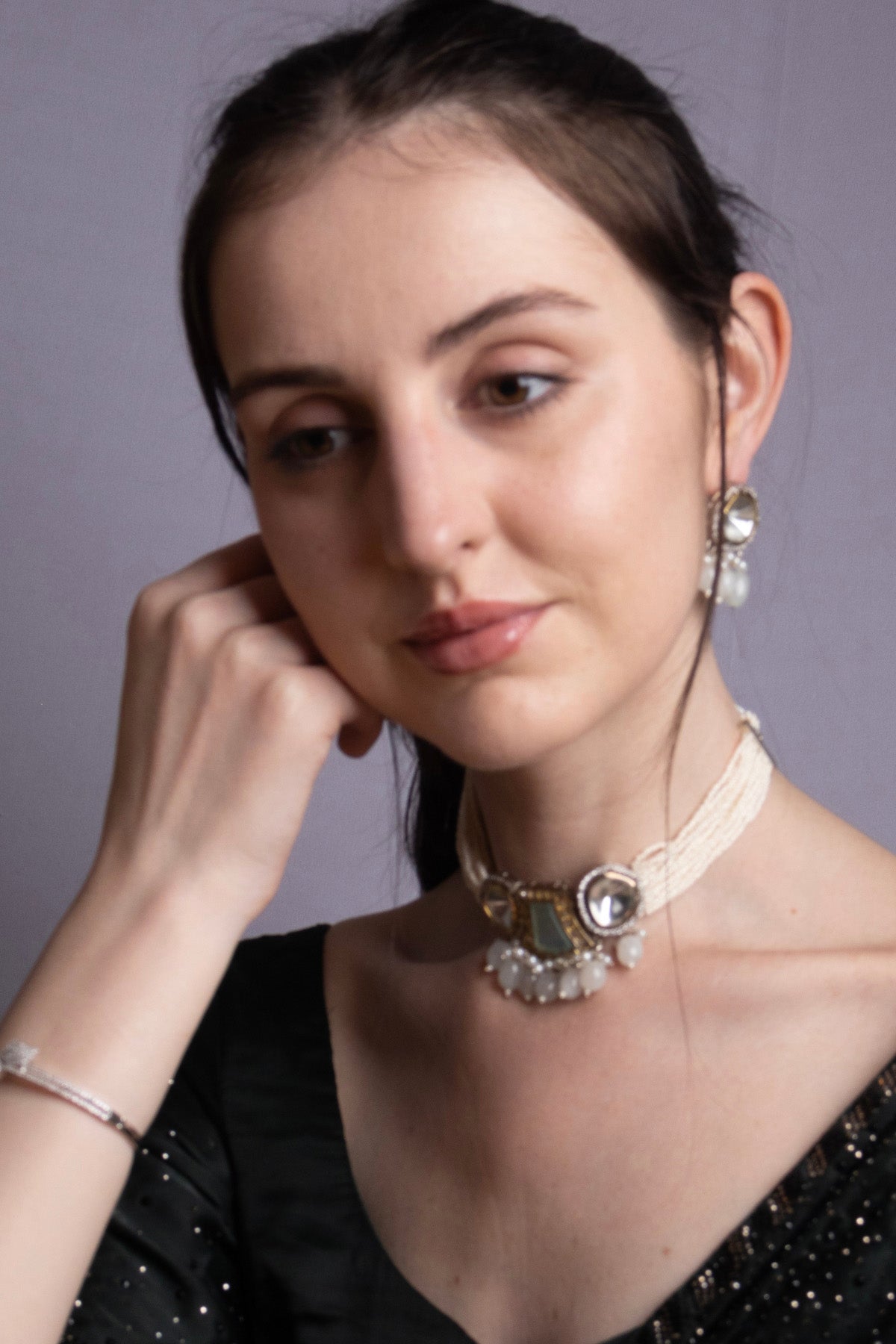 Polki Aqua Enamel Choker Seed Pearl Necklace Bridal Jewellery