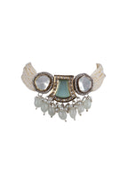 Polki Aqua Enamel Choker Seed Pearl Necklace Bridal Jewellery