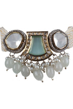 Polki Aqua Enamel Choker Seed Pearl Necklace Bridal Jewellery