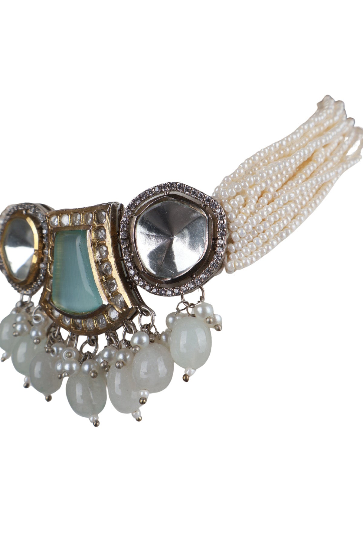 Polki Aqua Enamel Choker Seed Pearl Necklace Bridal Jewellery