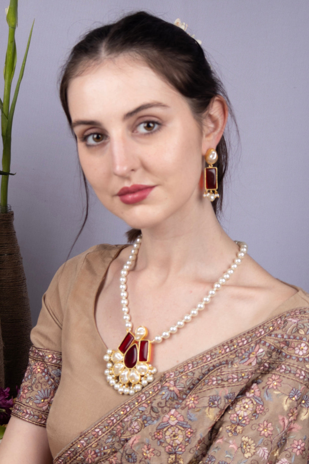 Baroque Pearl Long Necklace Red Carnelian Pendant Statement Jewellery