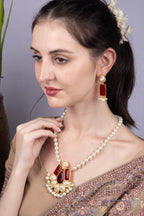 Baroque Pearl Long Necklace Red Carnelian Pendant Statement Jewellery