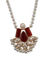 Baroque Pearl Long Necklace Red Carnelian Pendant Statement Jewellery