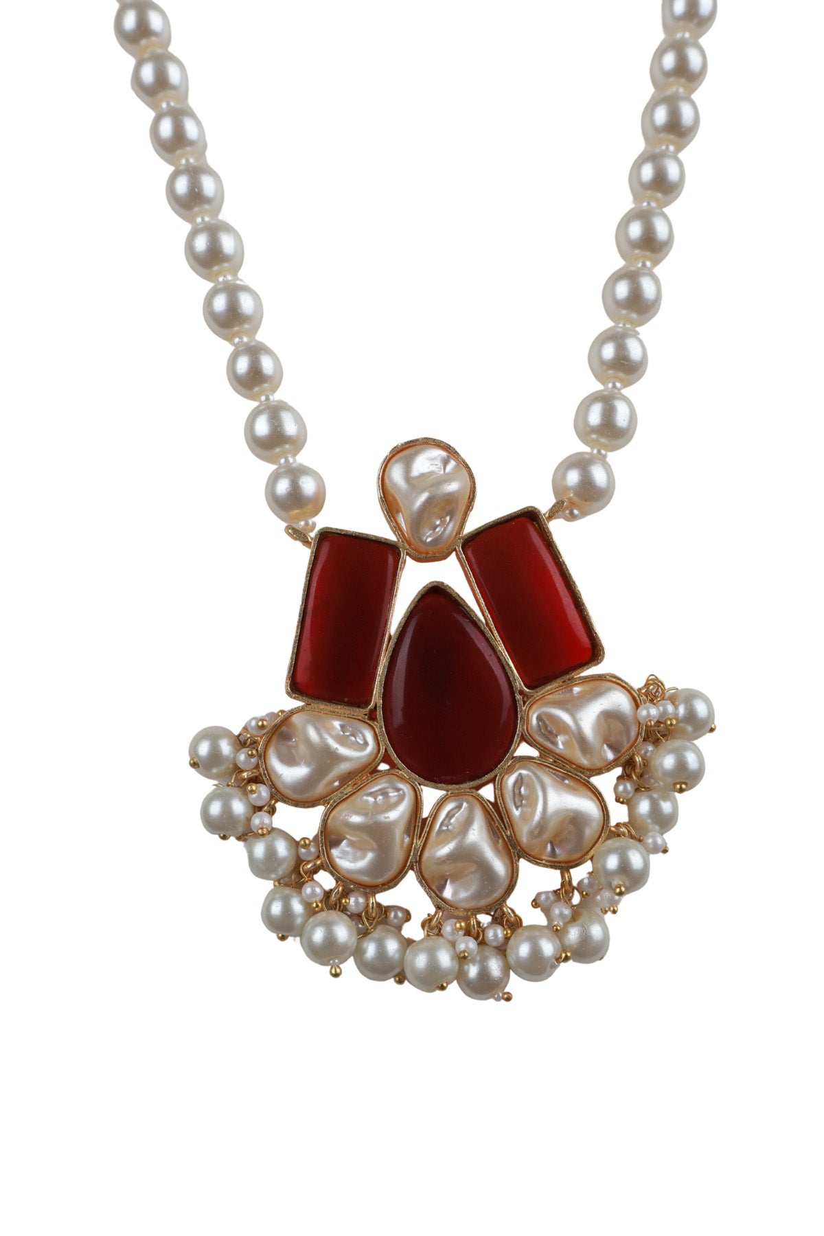 Baroque Pearl Long Necklace Red Carnelian Pendant Statement Jewellery