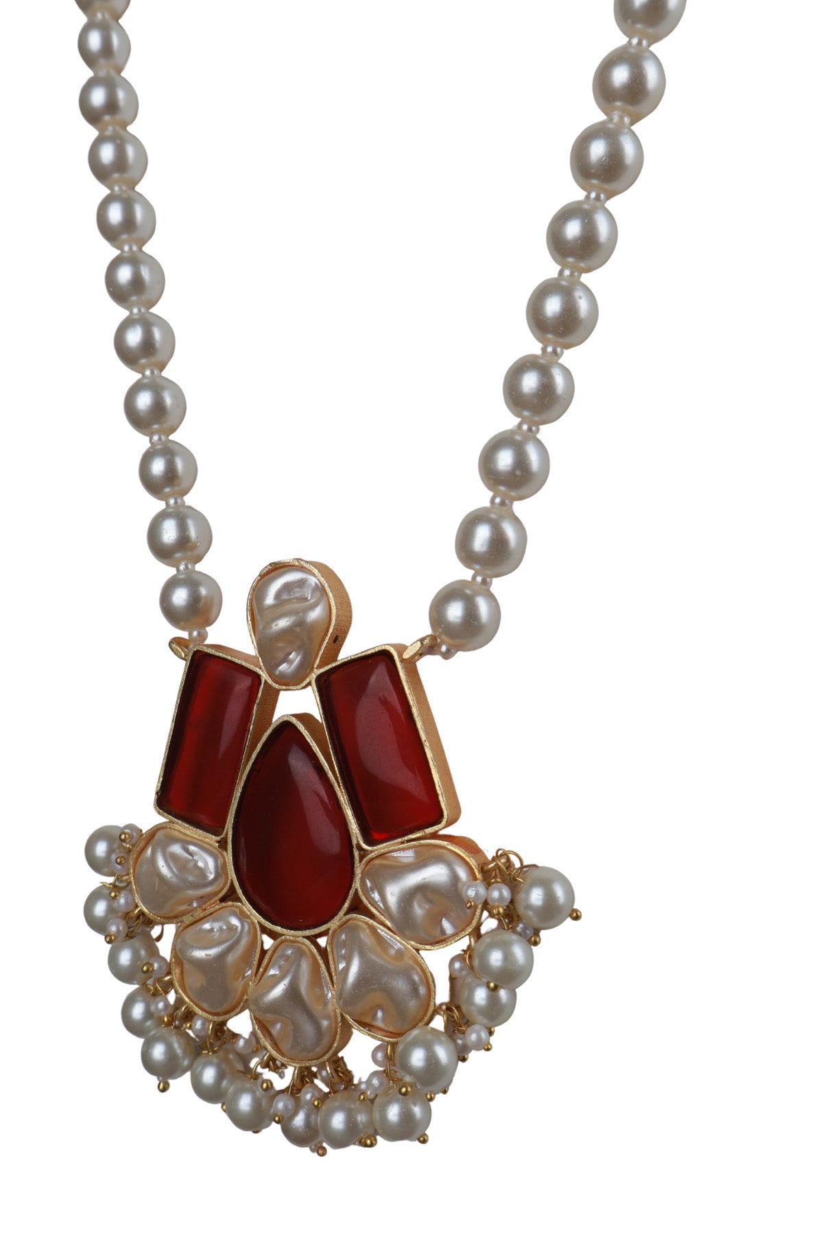 Baroque Pearl Long Necklace Red Carnelian Pendant Statement Jewellery