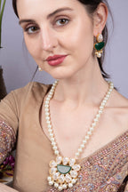 Baroque Pearl Long Necklace Green Pendant Statement Jewellery